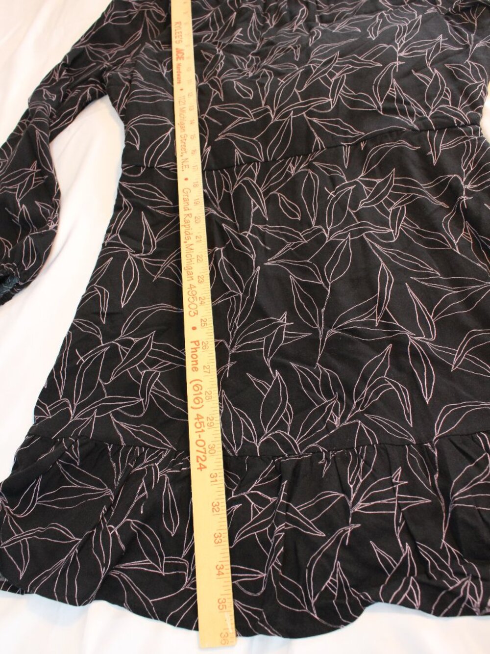 A New Day Black Leaf Print Long Sleeve Dress - Picture 3 of 8